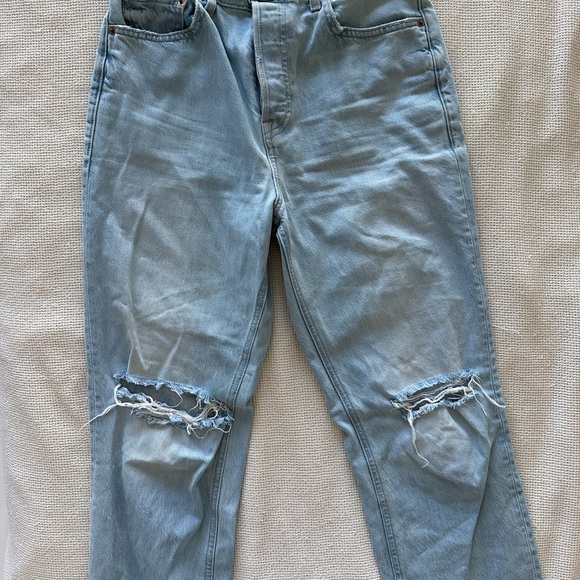 GRLFRND Cassidy Mid Rise Straight Light Blue Distressed Jeans - Picture 3 of 7